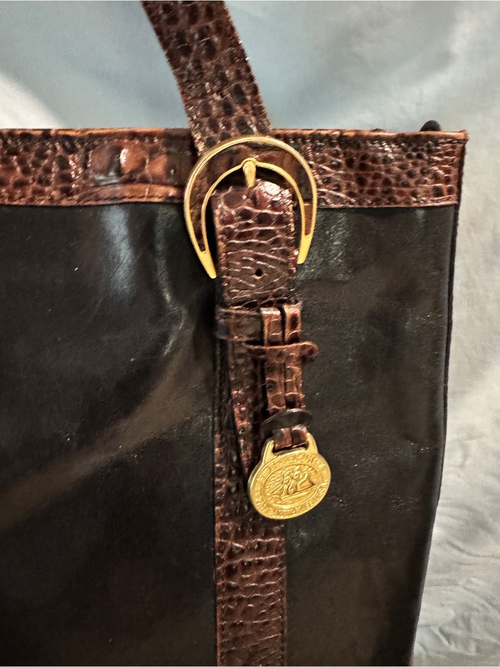Brahmin Tuscan Collection Tote Shoulder Bag Black Leather Brown Croc Embossed - Picture 3 of 16